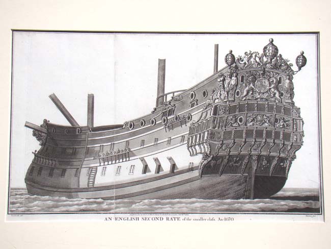 A beautiful copper plate engraving published in 1801 of 'An English Second Rate' ship -of-the line circa 1670 — image 2